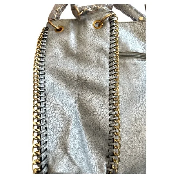 Silver & Gold Tone Chain-Trimmed Shoulder Bag - Picture 5 of 11